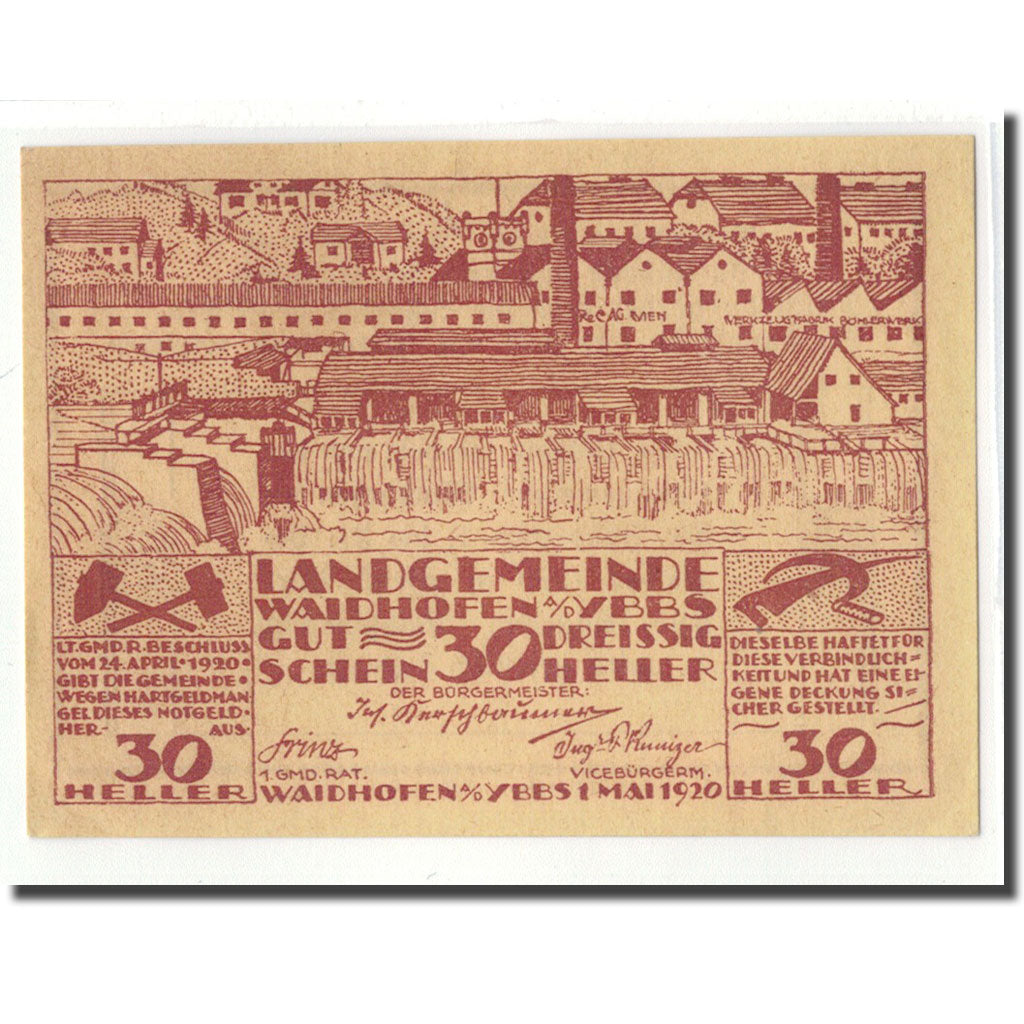 Banknote, Austria, Waidhofen an der Ybbs, 30 Heller, Texte 3, 1920, 1920-05-01