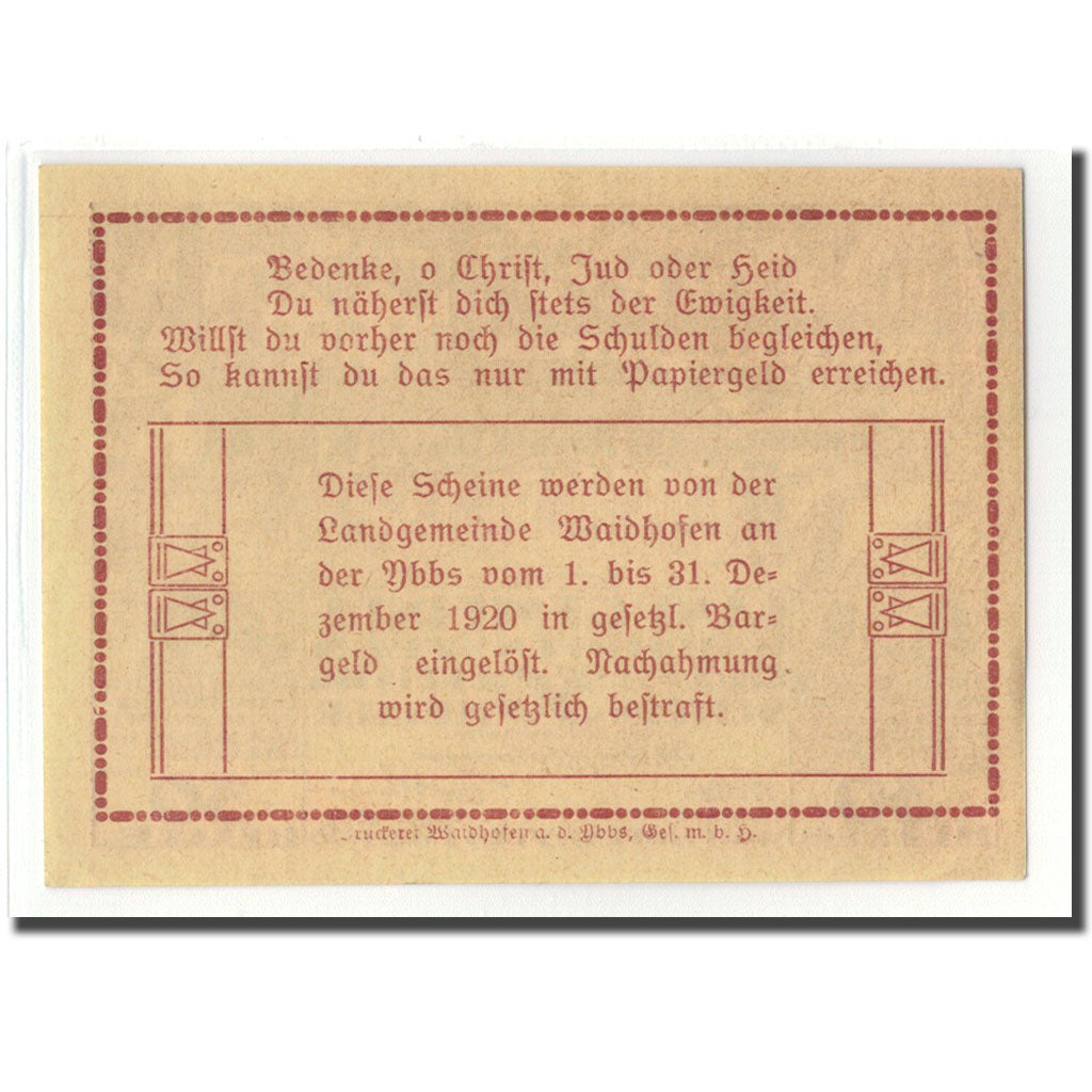 Banknote, Austria, Waidhofen an der Ybbs, 30 Heller, Texte 3, 1920, 1920-05-01