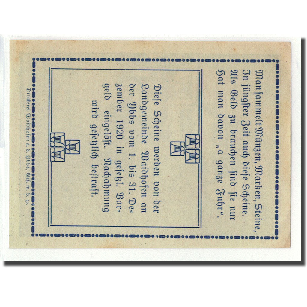 Banknote, Austria, Waidhofen an der Ybbs, 60 Heller, Texte 4, 1920, 1920-05-01