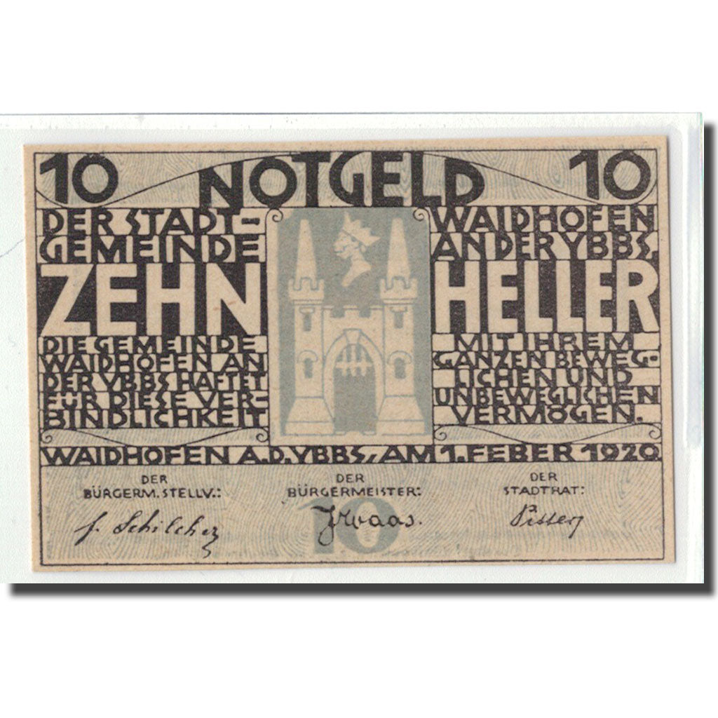 Billet, Autriche, Waidhofen an der Ybbs, 10 Heller, Texte  5, 1920, 1920-05-01