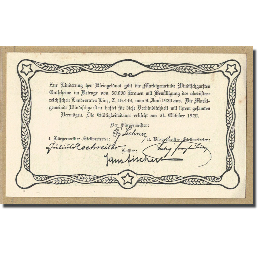Banknote, Austria, Windischgarsten, 20 Heller, Texte, 1920, 1920-06-09, UNC(63)