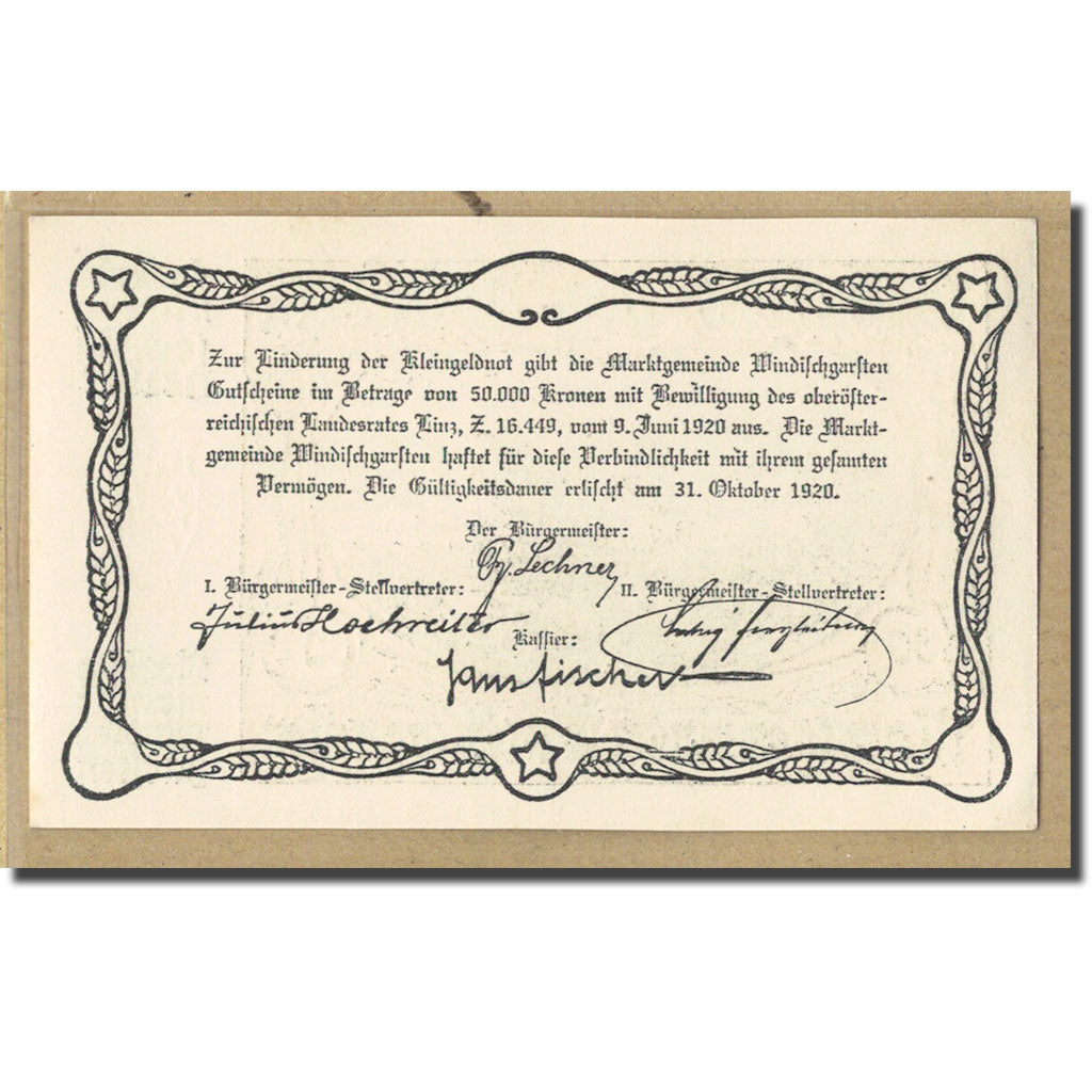 Biljet, Oostenrijk, Windischgarsten, 60 Heller, Texte 2, 1920, 1920-06-09, SPL