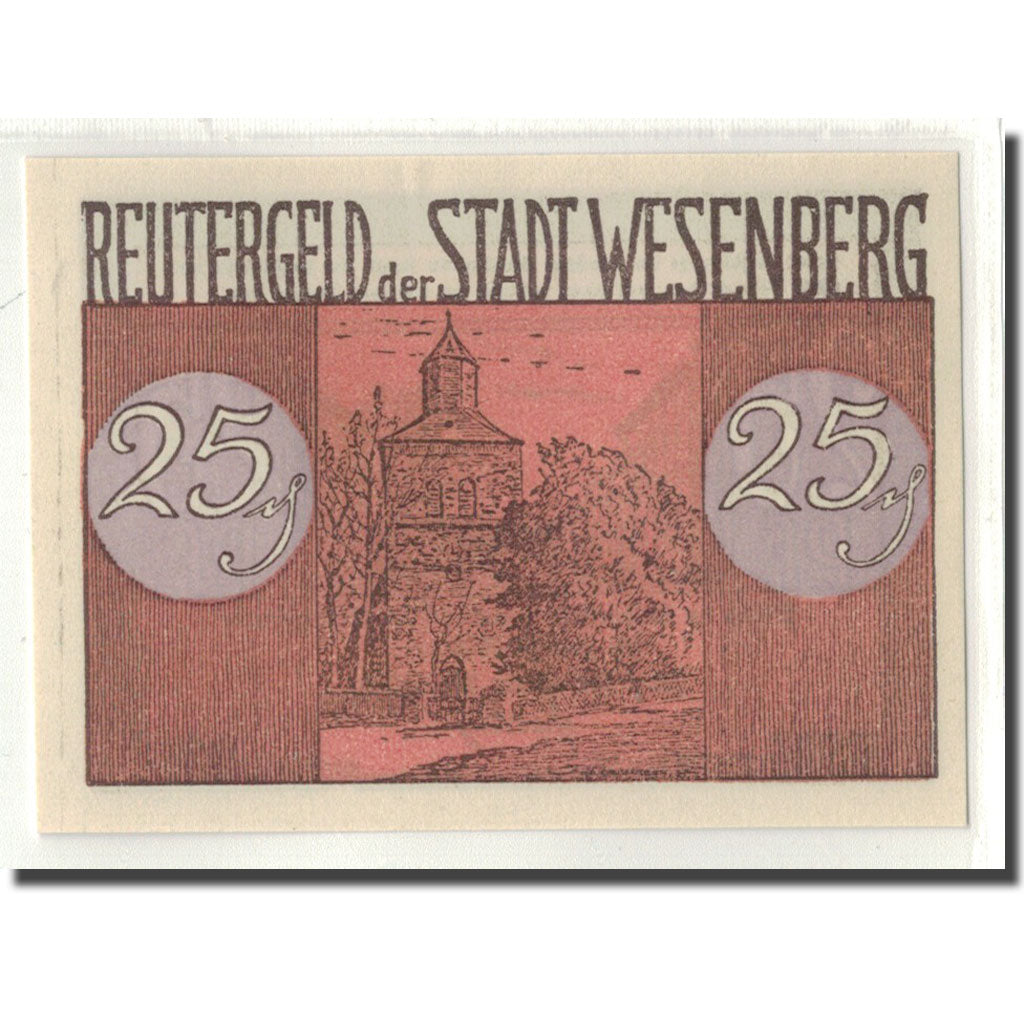Banconote, Germania, Wesenberg, 25 Pfennig, rue, 1922, SPL, Mehl:1410.2