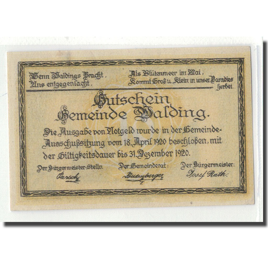 Nota, Áustria, Walding, 10 Heller, paysage, 1920, 1920-04-18, UNC(63)