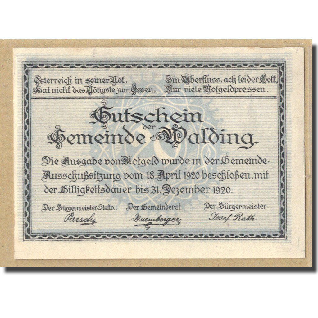 Banknote, Austria, Walding, 20 Heller, paysage 1, 1920, 1920-04-18, UNC(63)