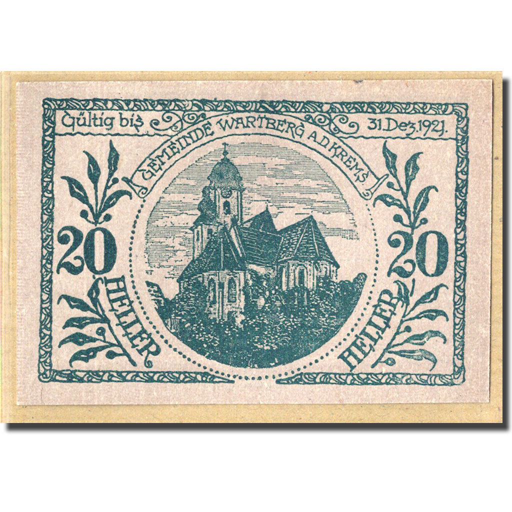 Billet, Autriche, Wartberg, 20 Heller, Batiment, 1921, SPL, Mehl:1141a