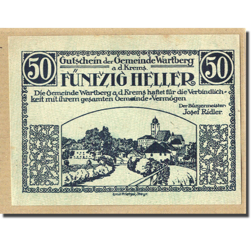 Banknote, Austria, Wartberg, 50 Heller, Animaux, 1921, UNC(63), Mehl:1141a