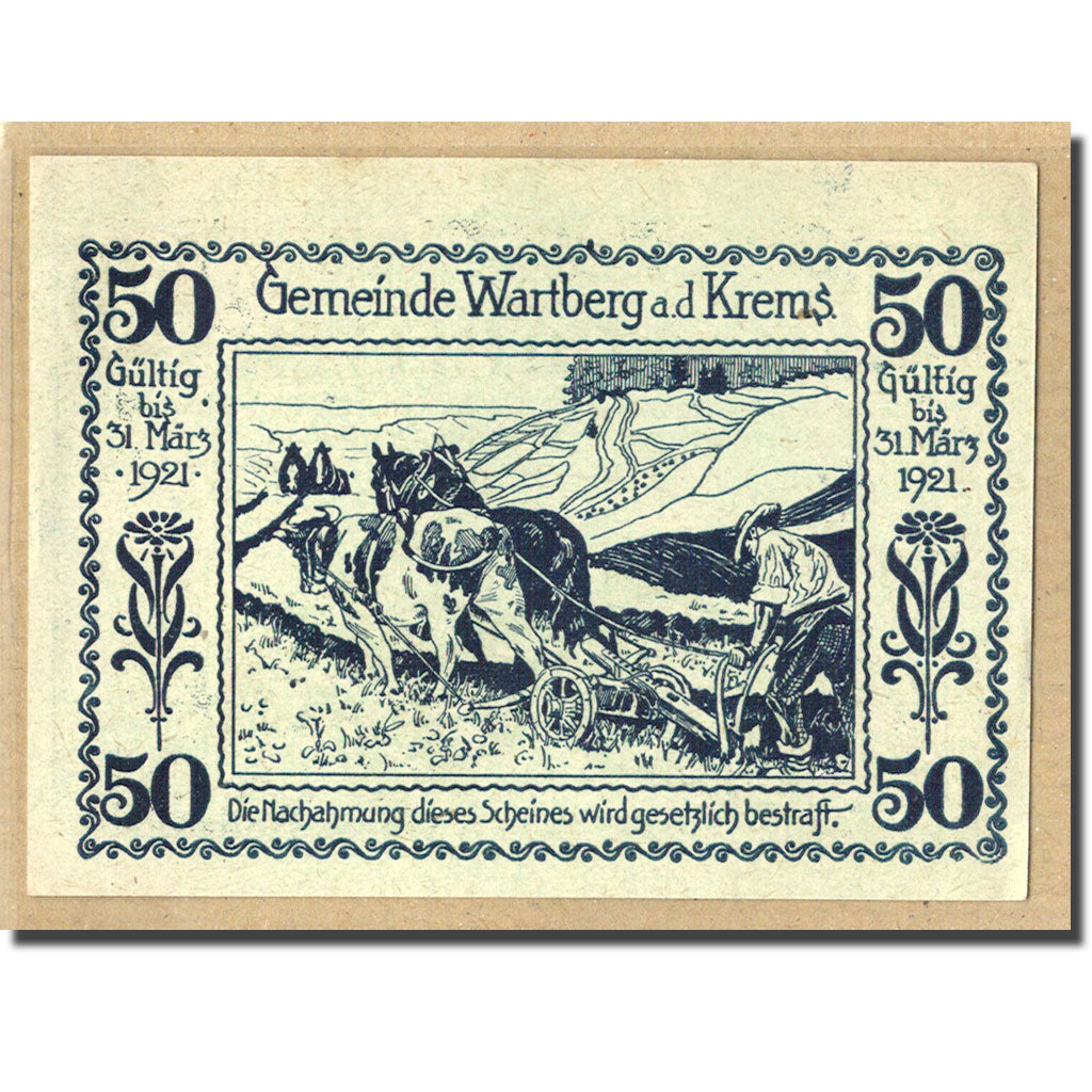 Banknote, Austria, Wartberg, 50 Heller, Animaux, 1921, UNC(63), Mehl:1141a
