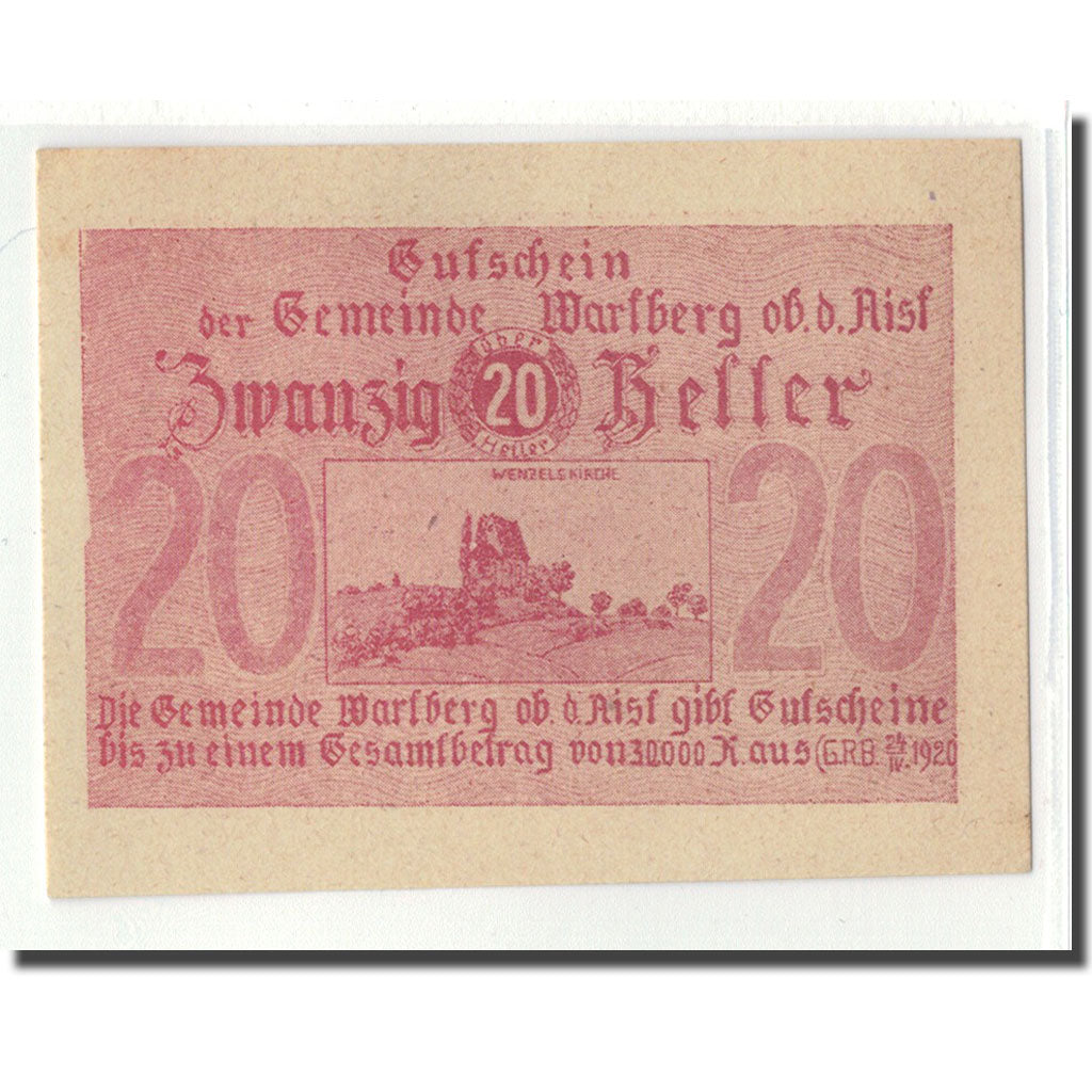 Banknote, Austria, Wartberg, 20 Heller, Texte, 1920, 1920-04-24, UNC(63)