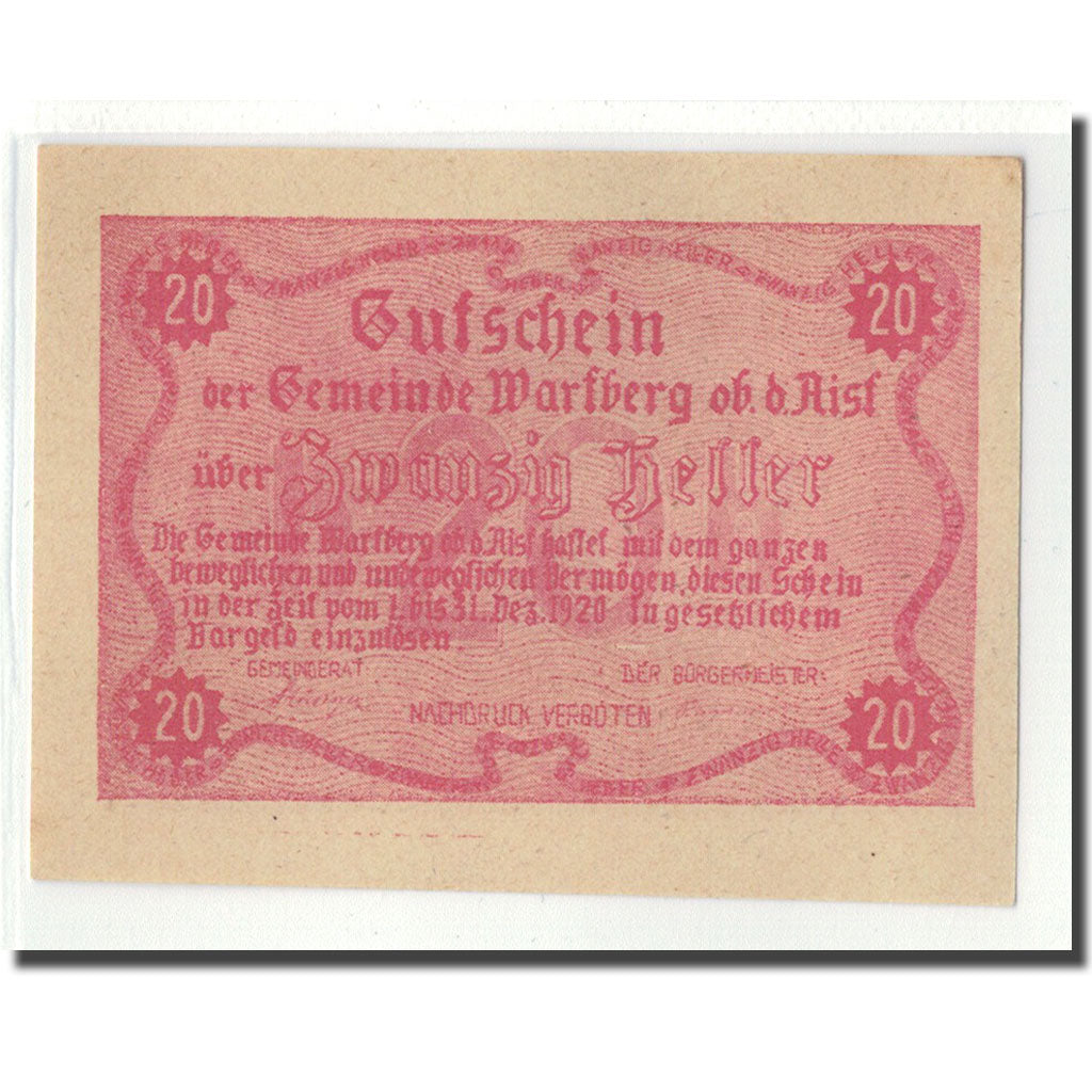 Banknote, Austria, Wartberg, 20 Heller, Texte, 1920, 1920-04-24, UNC(63)