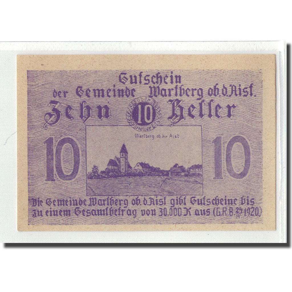 Billet, Autriche, Wartberg, 10 Heller, Texte 2, 1920, 1920-04-24, SPL