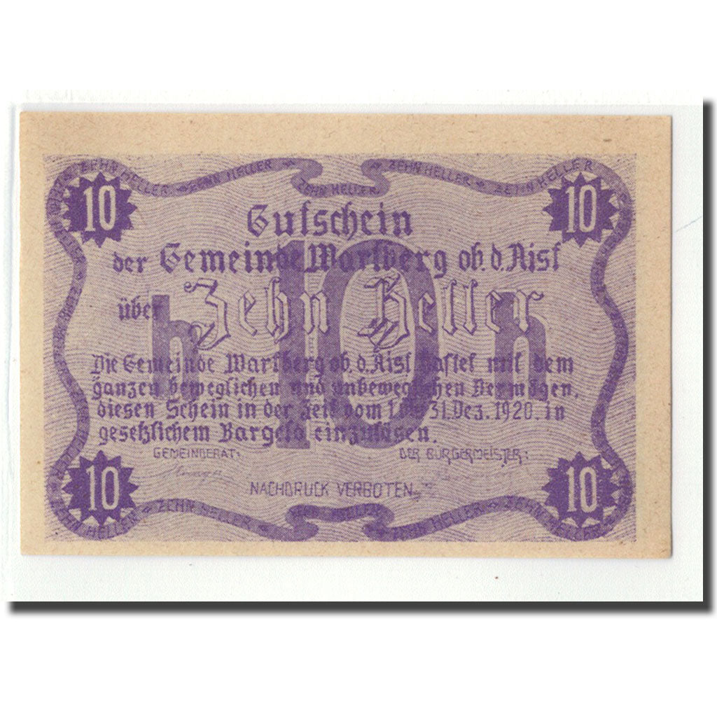 Billet, Autriche, Wartberg, 10 Heller, Texte 2, 1920, 1920-04-24, SPL