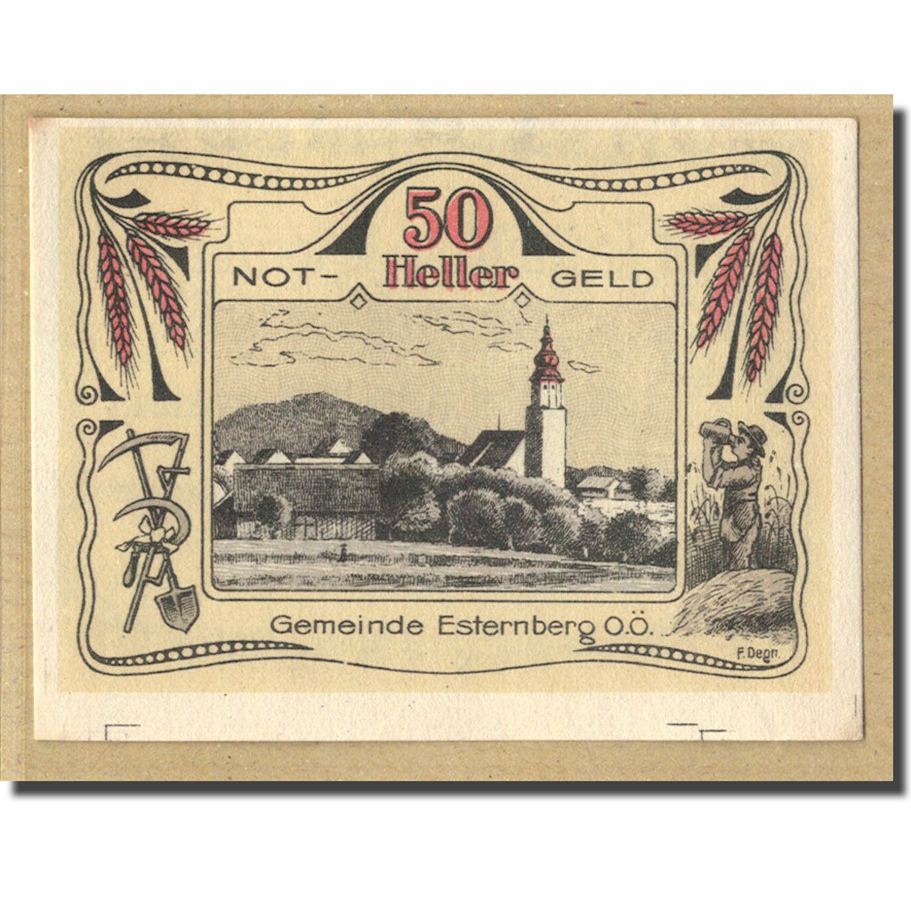 Banconote, Francia, Esternberg, 50 Heller, paysage 2, 1920, SPL, Mehl:189