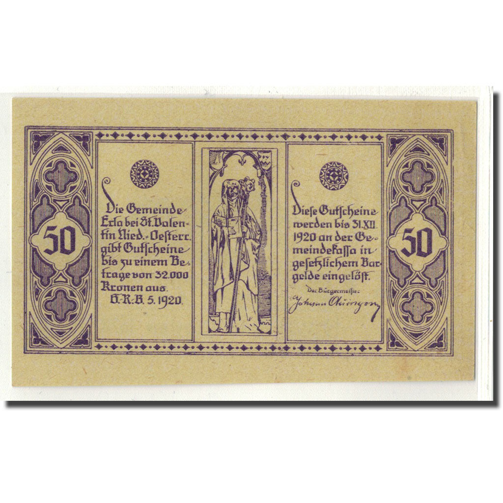 Banknote, Austria, Erla, 50 Heller, village, 1920, UNC(63), Mehl:180a