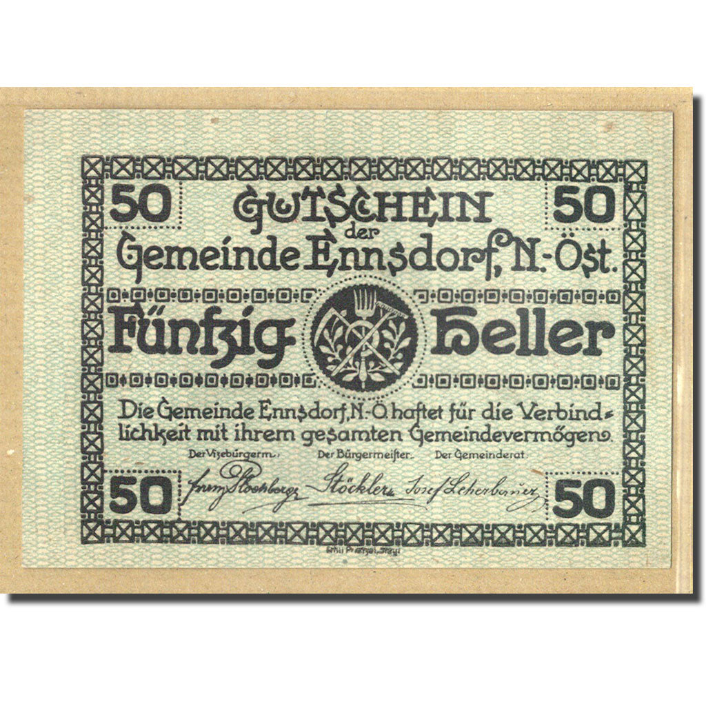 Banknote, Austria, Ennsdorf N.Ö. Gemeinde, 50 Heller, paysage, 1920, UNC(63)