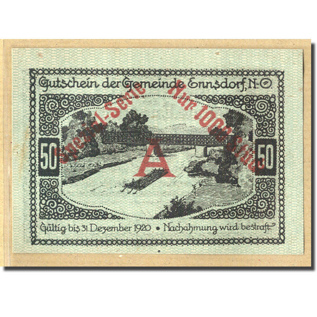 Banknote, Austria, Ennsdorf N.Ö. Gemeinde, 50 Heller, paysage, 1920, UNC(63)