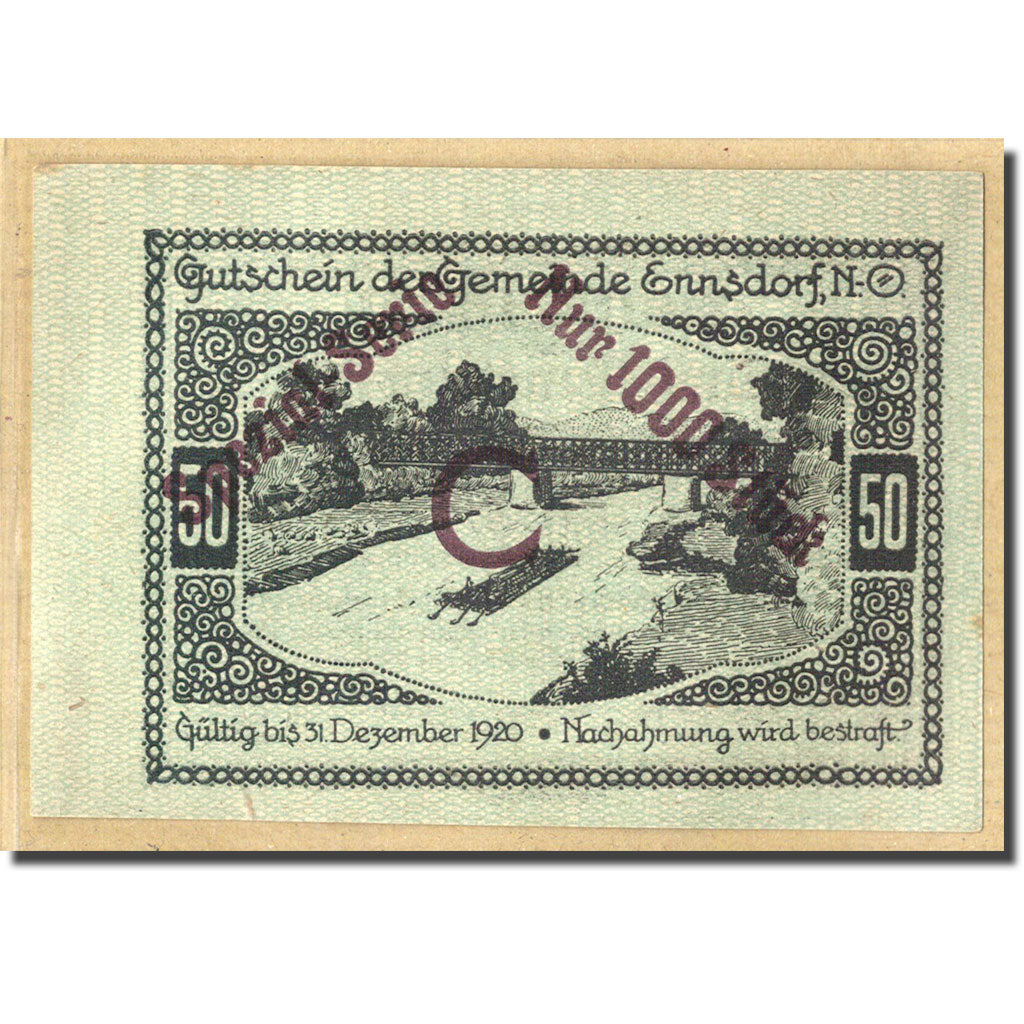 Banknote, Austria, Ennsdorf N.Ö. Gemeinde, 50 Heller, paysage 1, 1920, UNC(63)