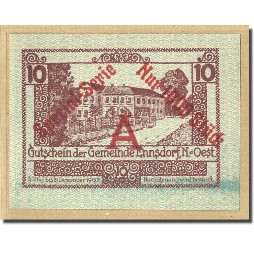 Biljet, Oostenrijk, Ennsdorf N.Ö. Gemeinde, 10 Heller, paysage 2, 1920, SPL