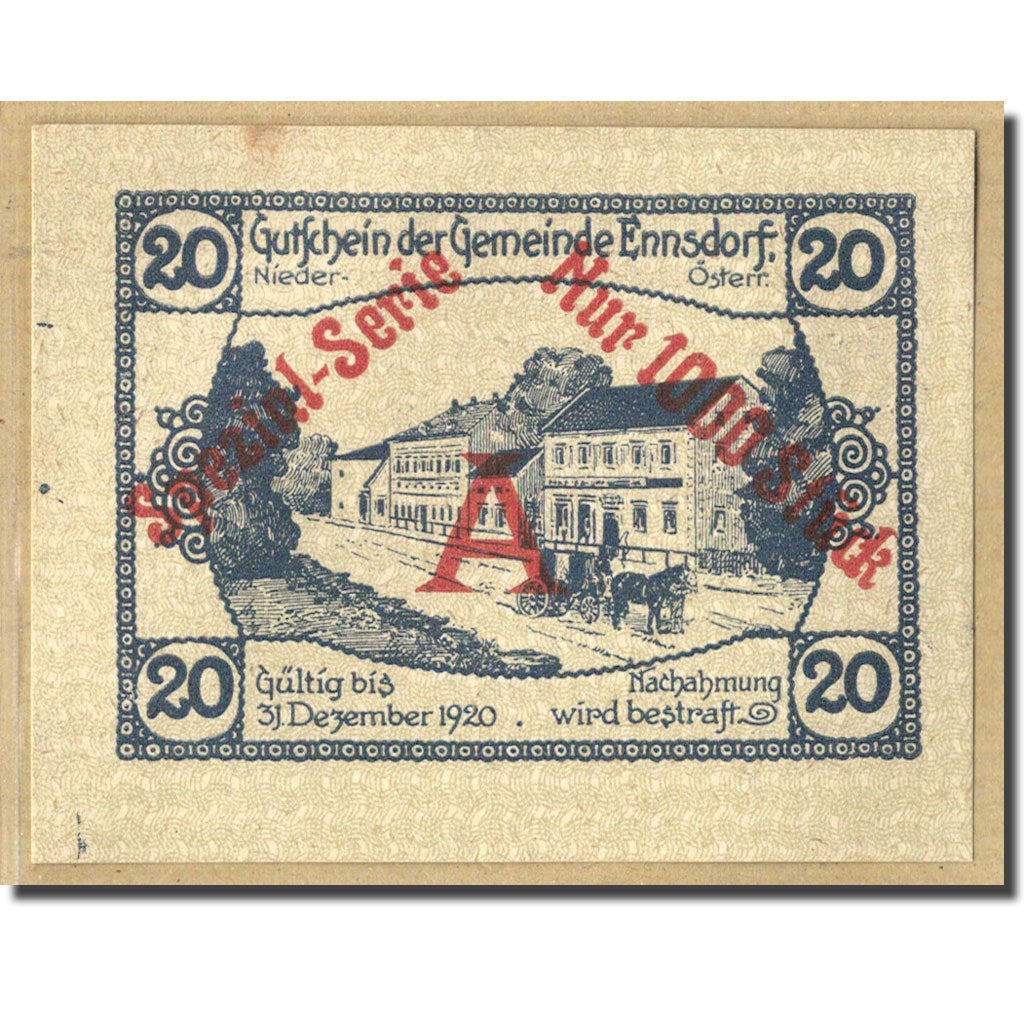 Biljet, Oostenrijk, Ennsdorf N.Ö. Gemeinde, 20 Heller, paysage 3, 1920, SPL