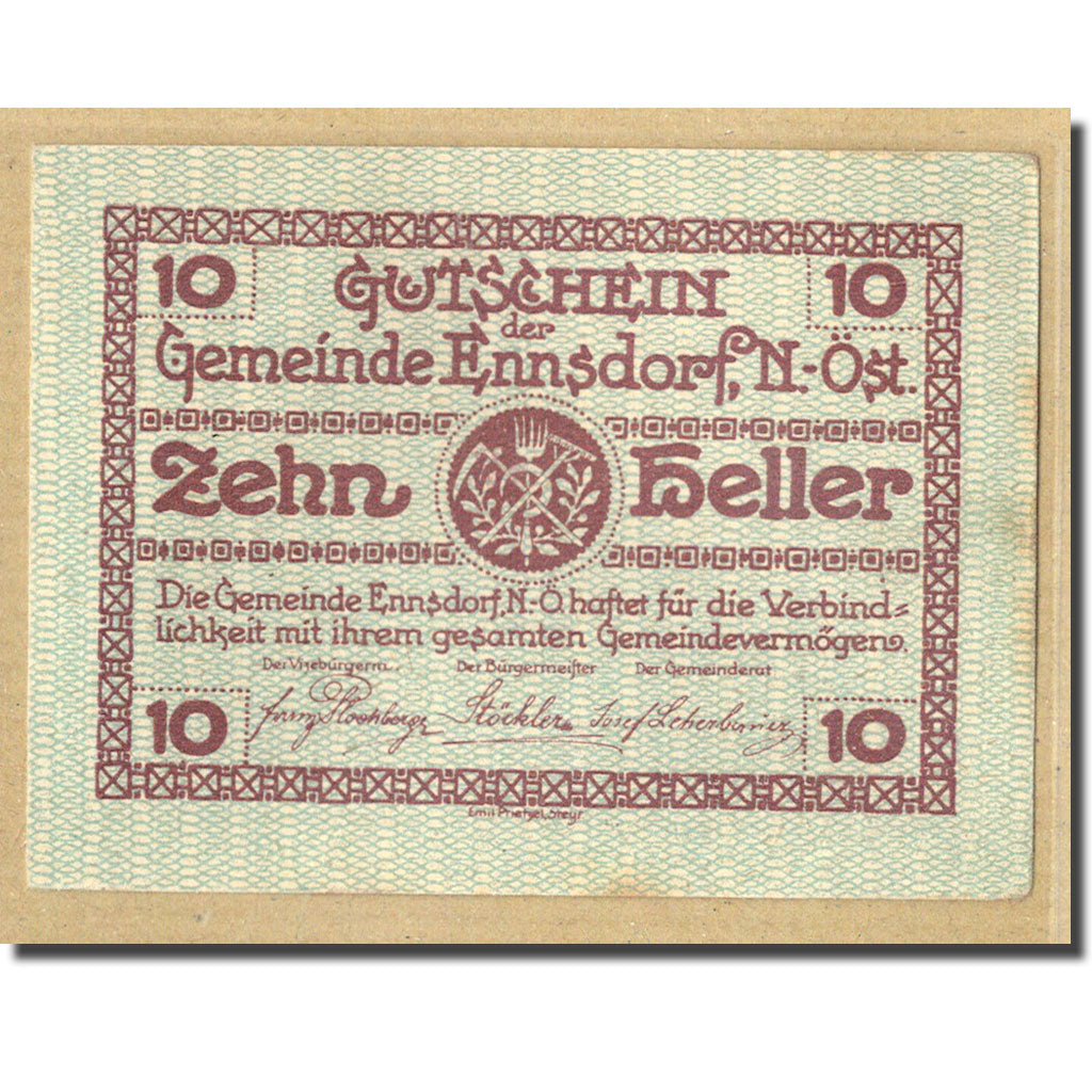 Billete, Austria, Ennsdorf N.Ö. Gemeinde, 10 Heller, paysage 4, 1920, SC
