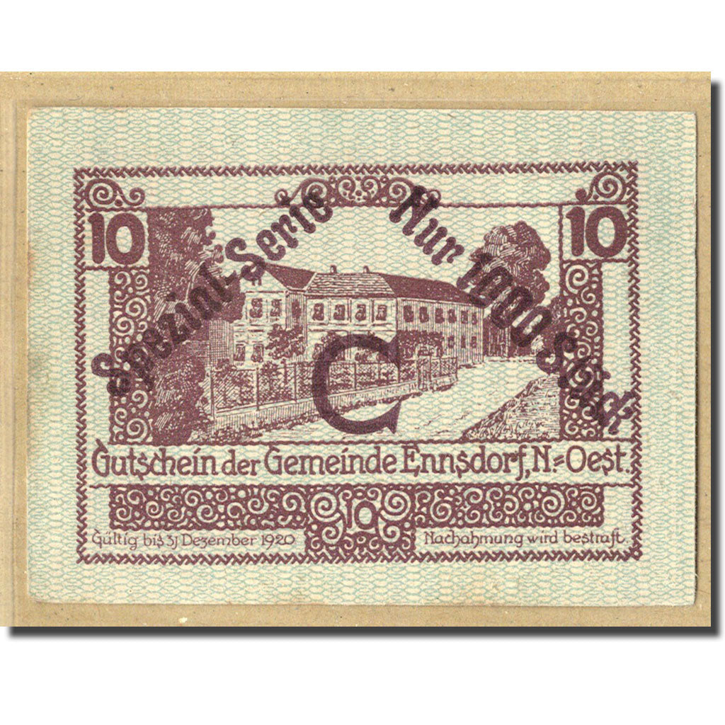 Billete, Austria, Ennsdorf N.Ö. Gemeinde, 10 Heller, paysage 4, 1920, SC