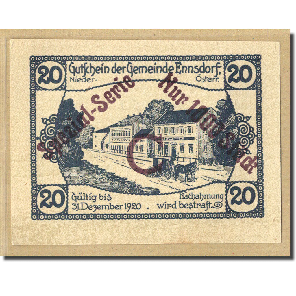 Billete, Austria, Ennsdorf N.Ö. Gemeinde, 20 Heller, paysage 5, 1920, SC