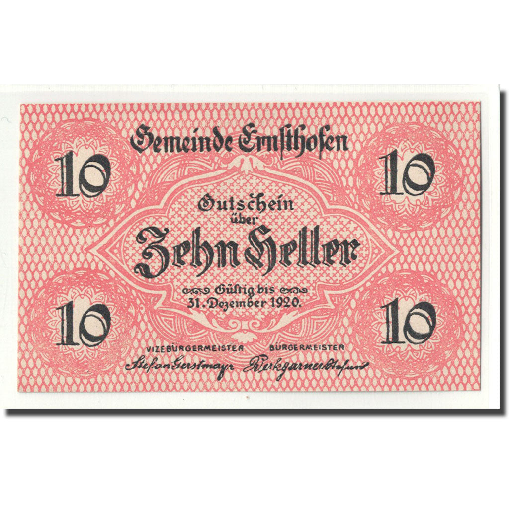 Billet, Autriche, Ernsthofen, 10 Heller, Eglise, 1920, SPL, Mehl:184a
