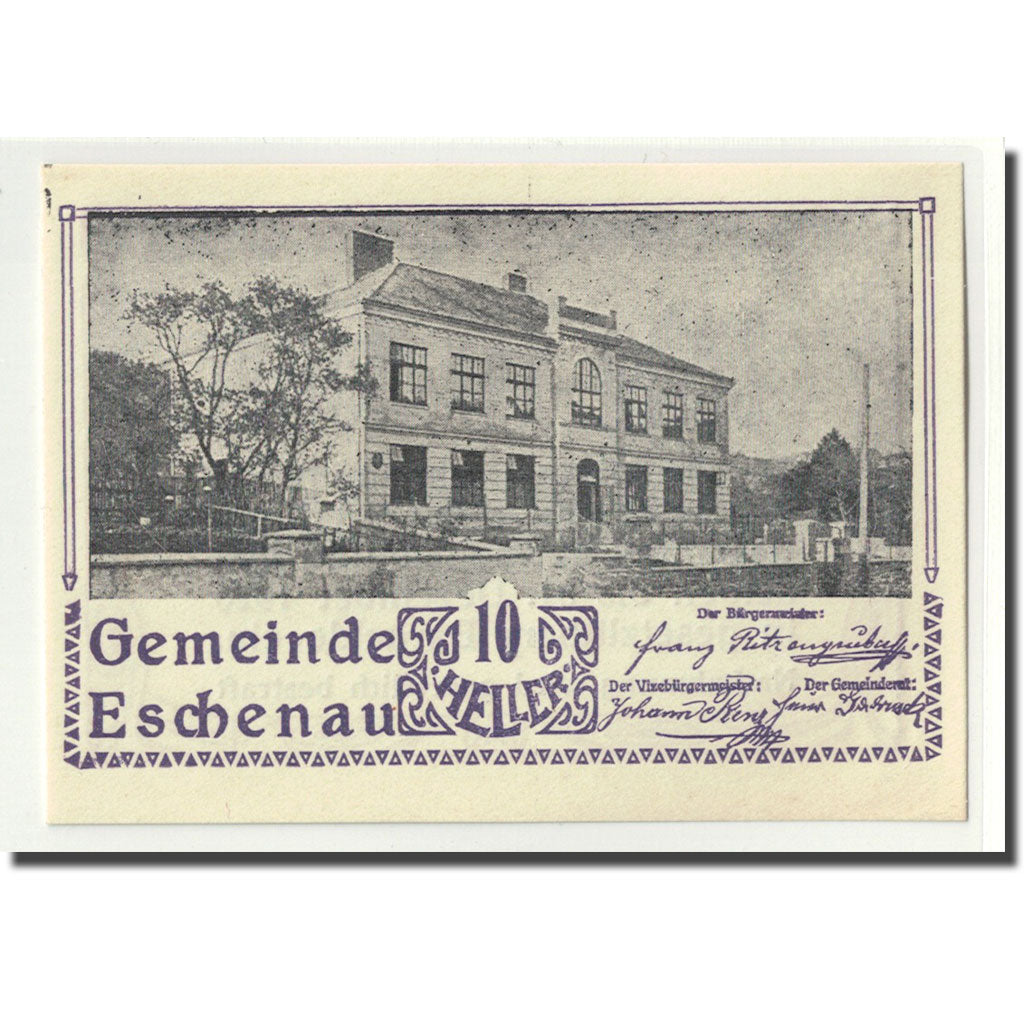 Banknote, Austria, Eschenau, 10 Heller, Texte, 1920, UNC(63), Mehl:186c