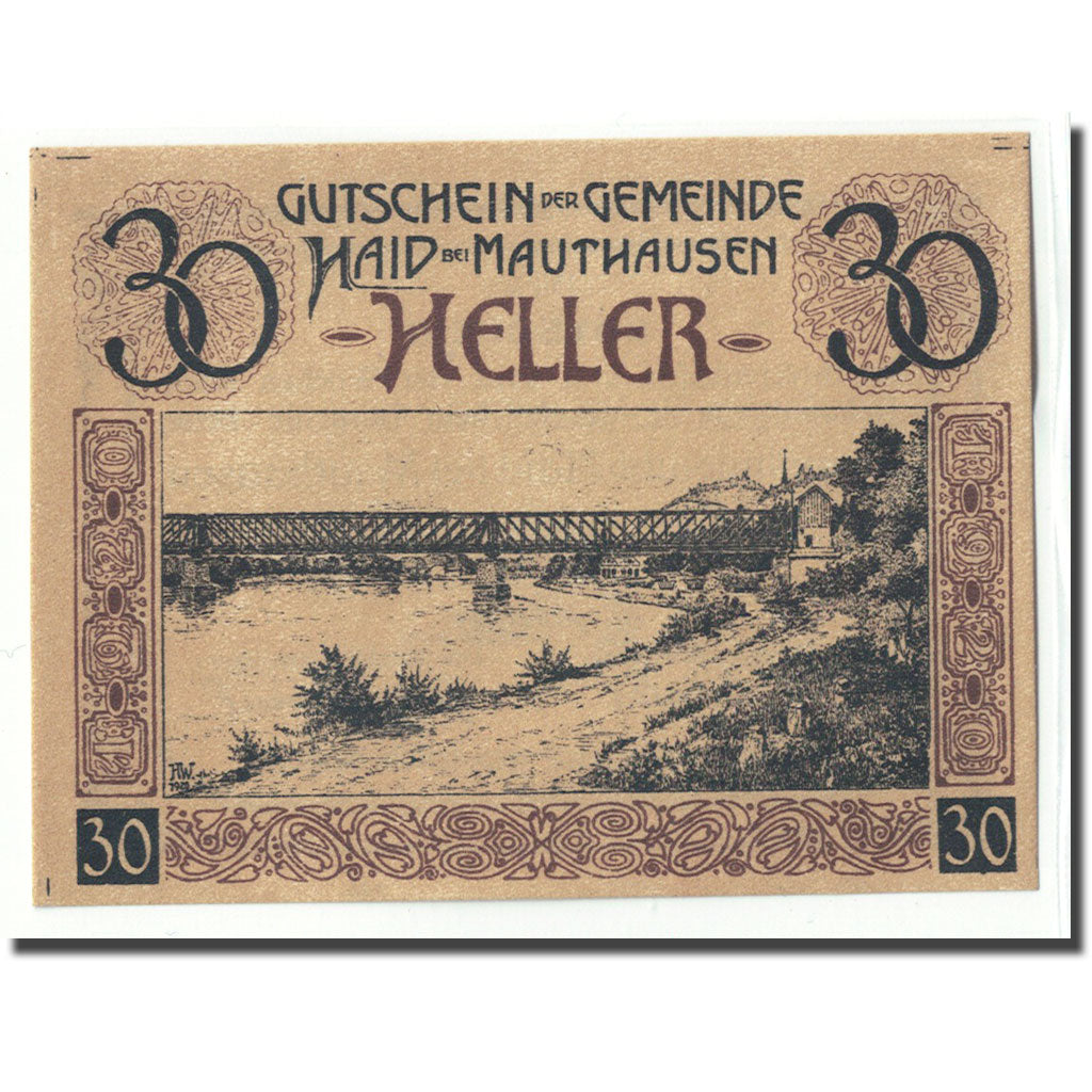Banknote, Austria, Haid bei Mauthausen O.Ö. Industriegemeinde, 30 Heller, texte