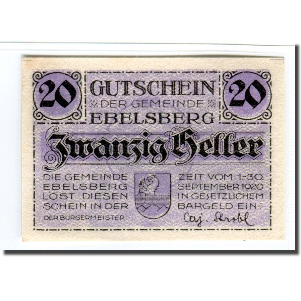 Banknote, Austria, Ebelsberg, 20 Heller, paysage, 1920, UNC(63), Mehl:140Ia