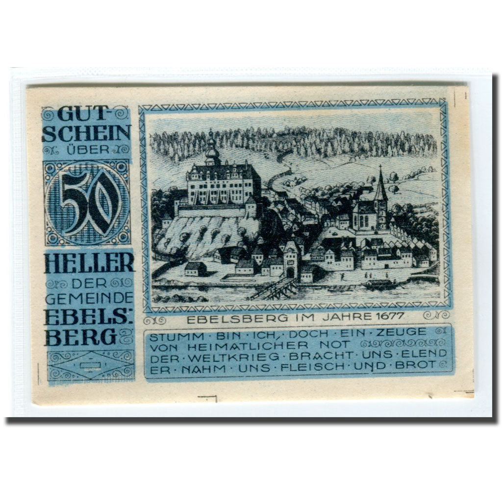 Banknote, Austria, Ebelsberg, 50 Heller, paysage 1, 1920, UNC(63), Mehl:140Ia