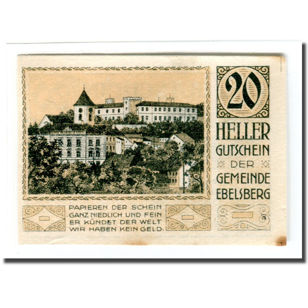 Banknote, Austria, Ebelsberg, 20 Heller, paysage 2, 1920, UNC(63), Mehl:140II