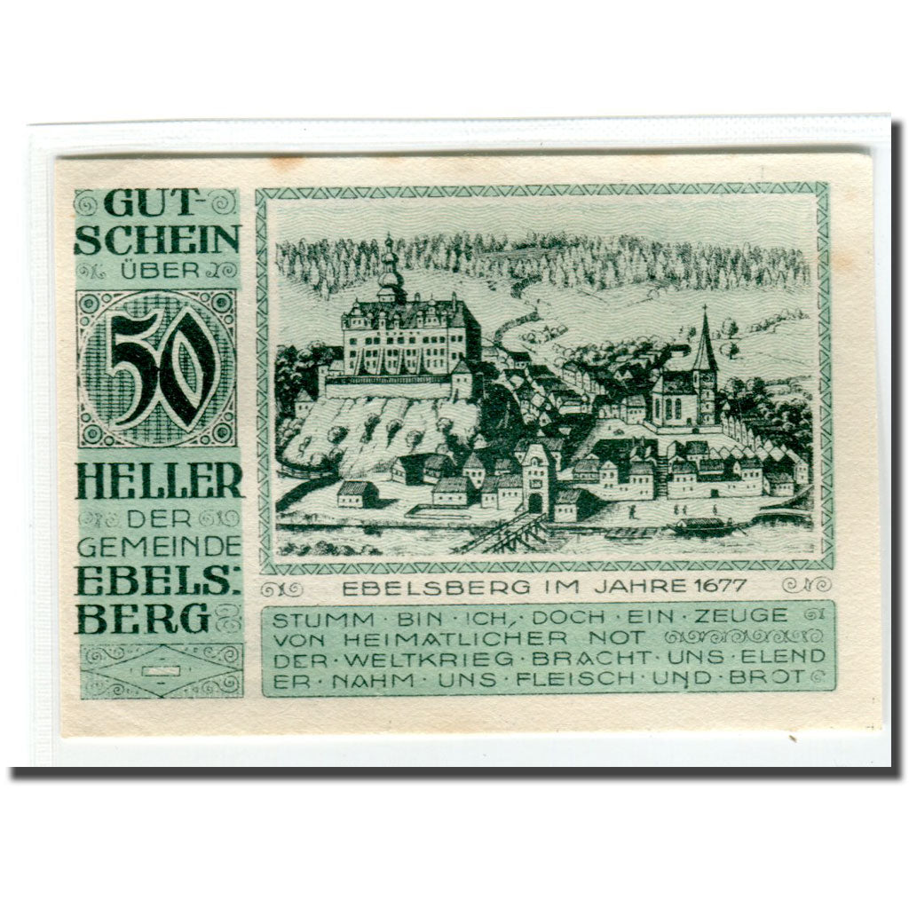 Banknote, Austria, Ebelsberg, 50 Heller, paysage 3, 1920, UNC(63), Mehl:140II