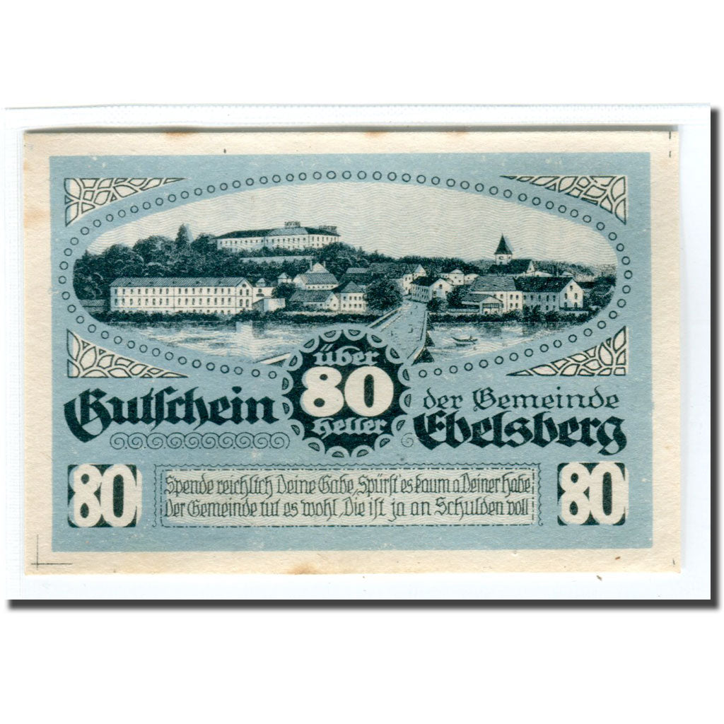 Banknote, Austria, Ebelsberg, 80 Heller, paysage 4, 1920, UNC(63), Mehl:140II