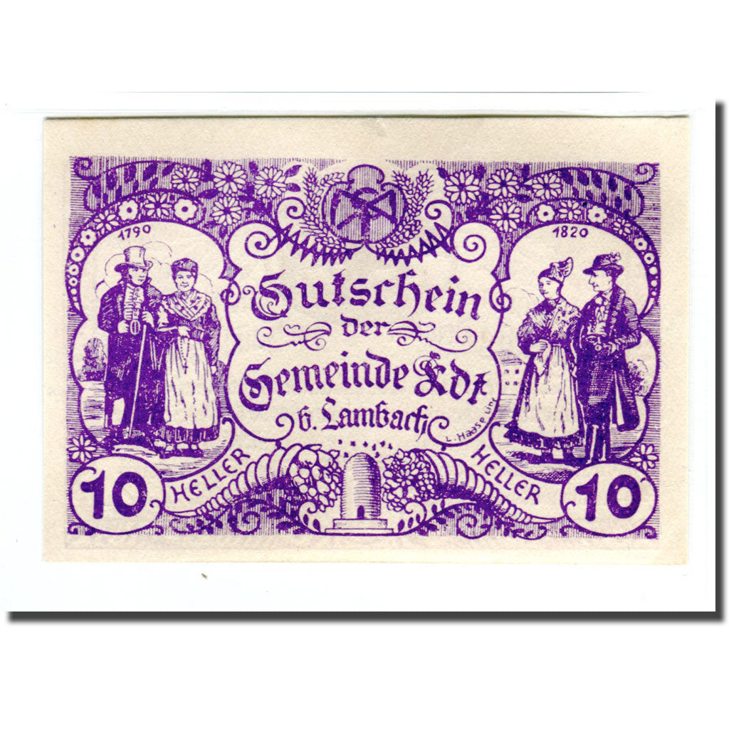 Banknote, Austria, EDT Bei Lambach O.Ö. Gemeinde, 10 Heller, cheval, 1920