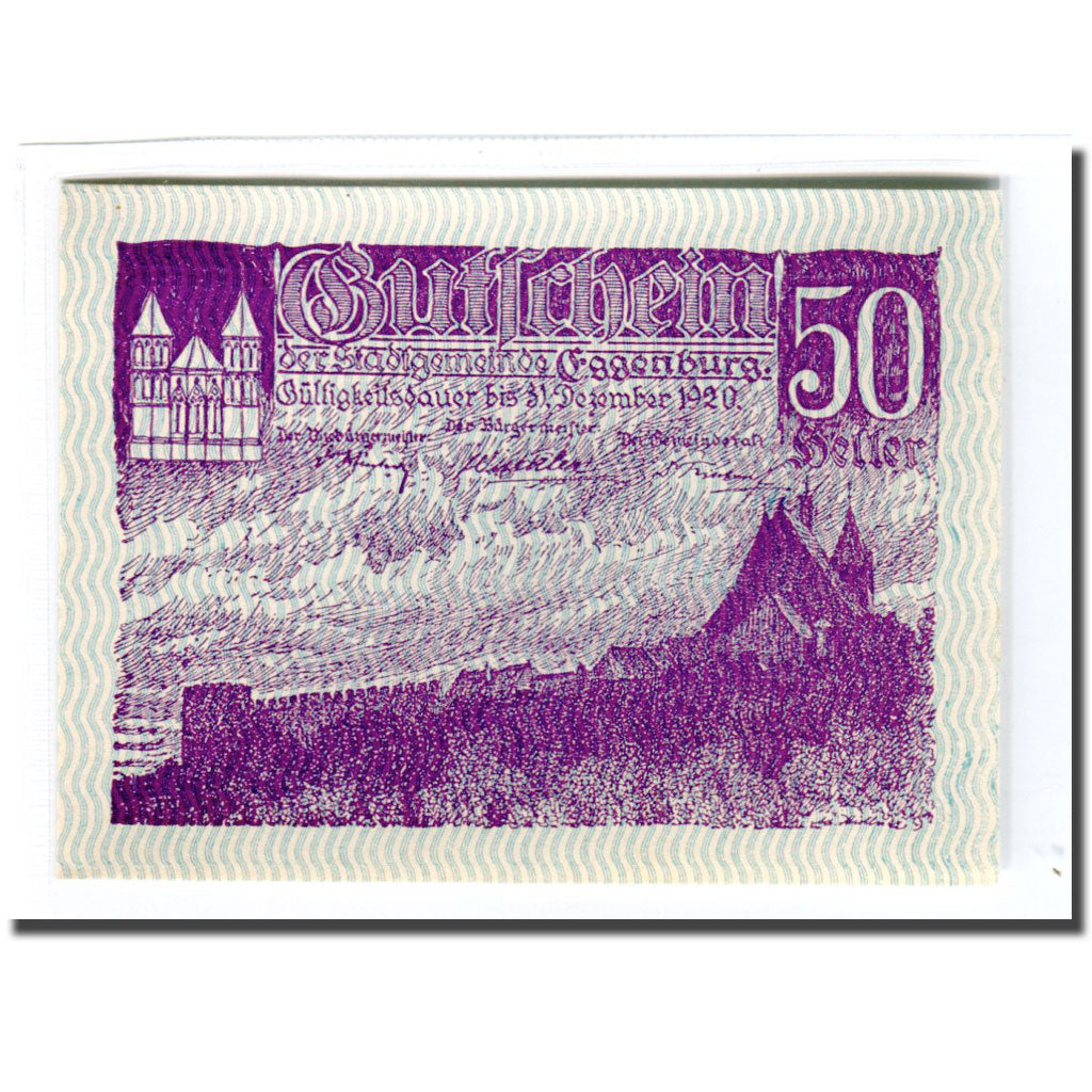 Banknote, Austria, Eggenburg, 50 Heller, paysage 1, 1920, UNC(63), Mehl:162b