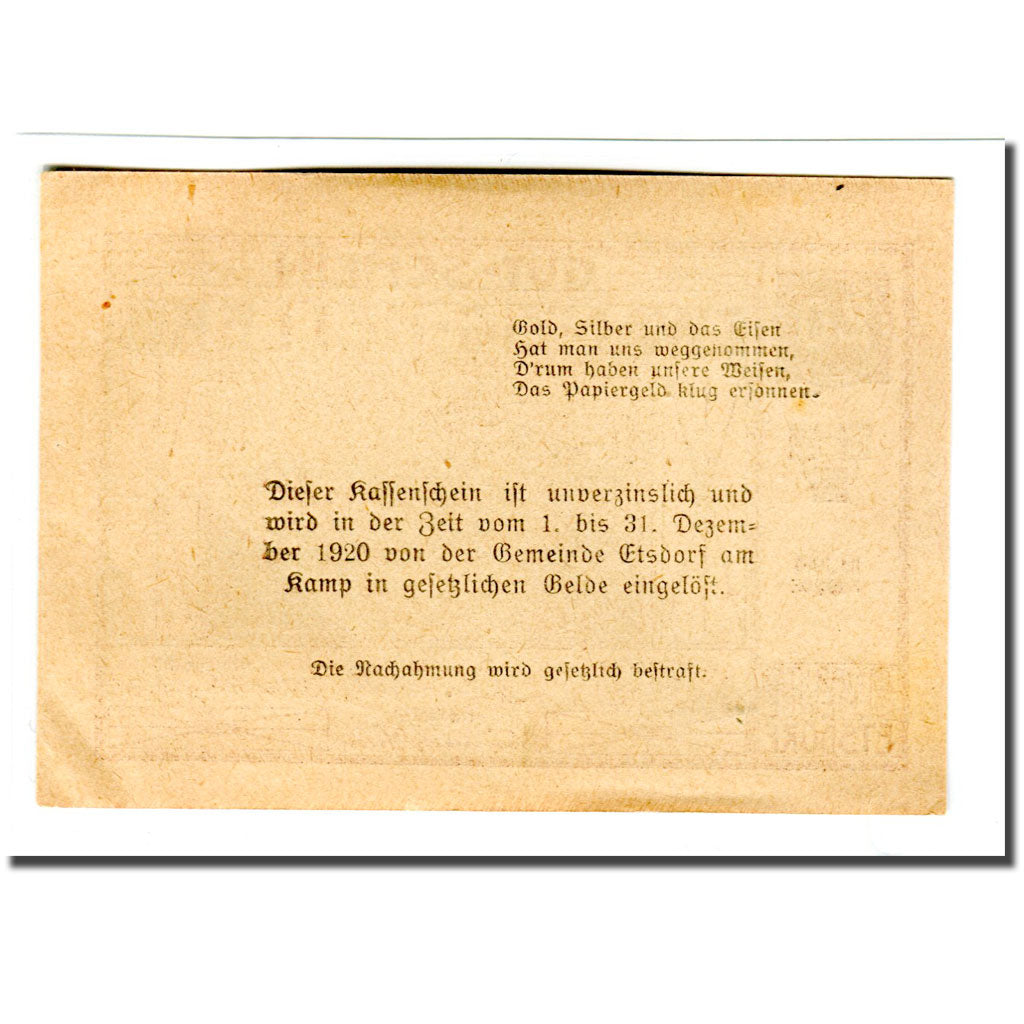 Banknote, Austria, Etsdorf N.Ö. Gemeinde, 20 Heller, Texte, 1920, UNC(63)