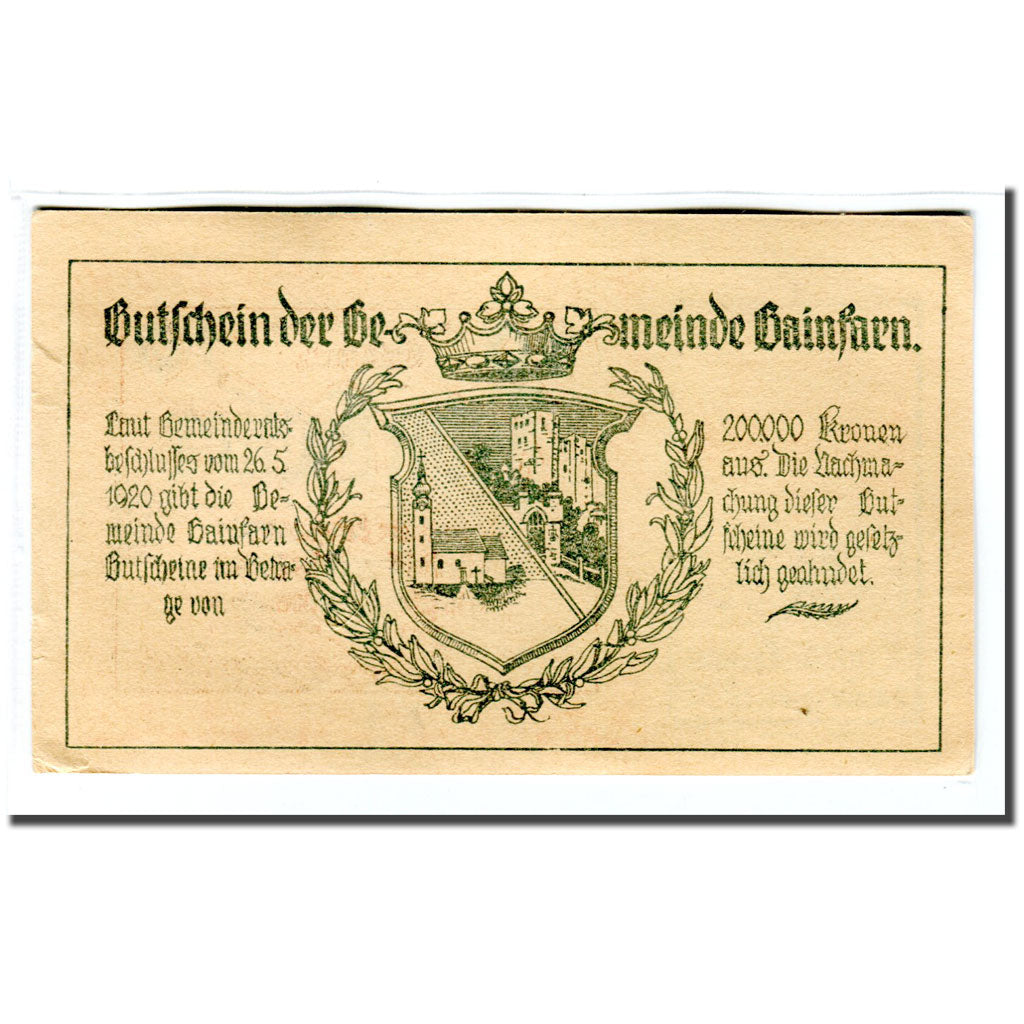 Banknote, Austria, Gainfarn, 10 Heller, Blason, 1920, 1920-05-26, UNC(63)