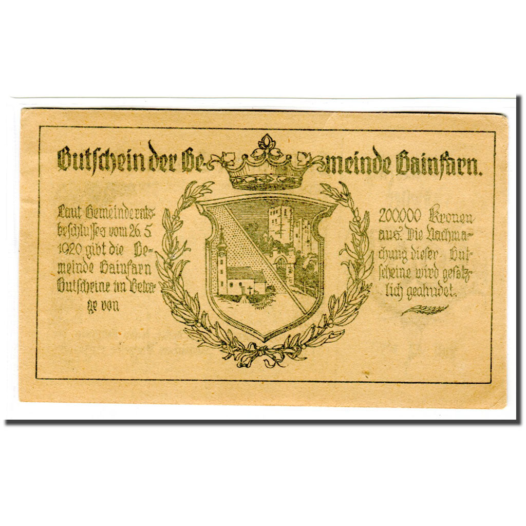 Nota, Áustria, Gainfarn, 20 Heller, Blason 1, 1920, 1920-05-26, UNC(63)