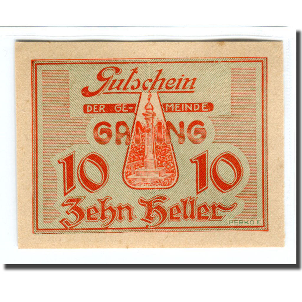 Nota, Áustria, Gaming, 10 Heller, Texte, 1920, UNC(63), Mehl:220b