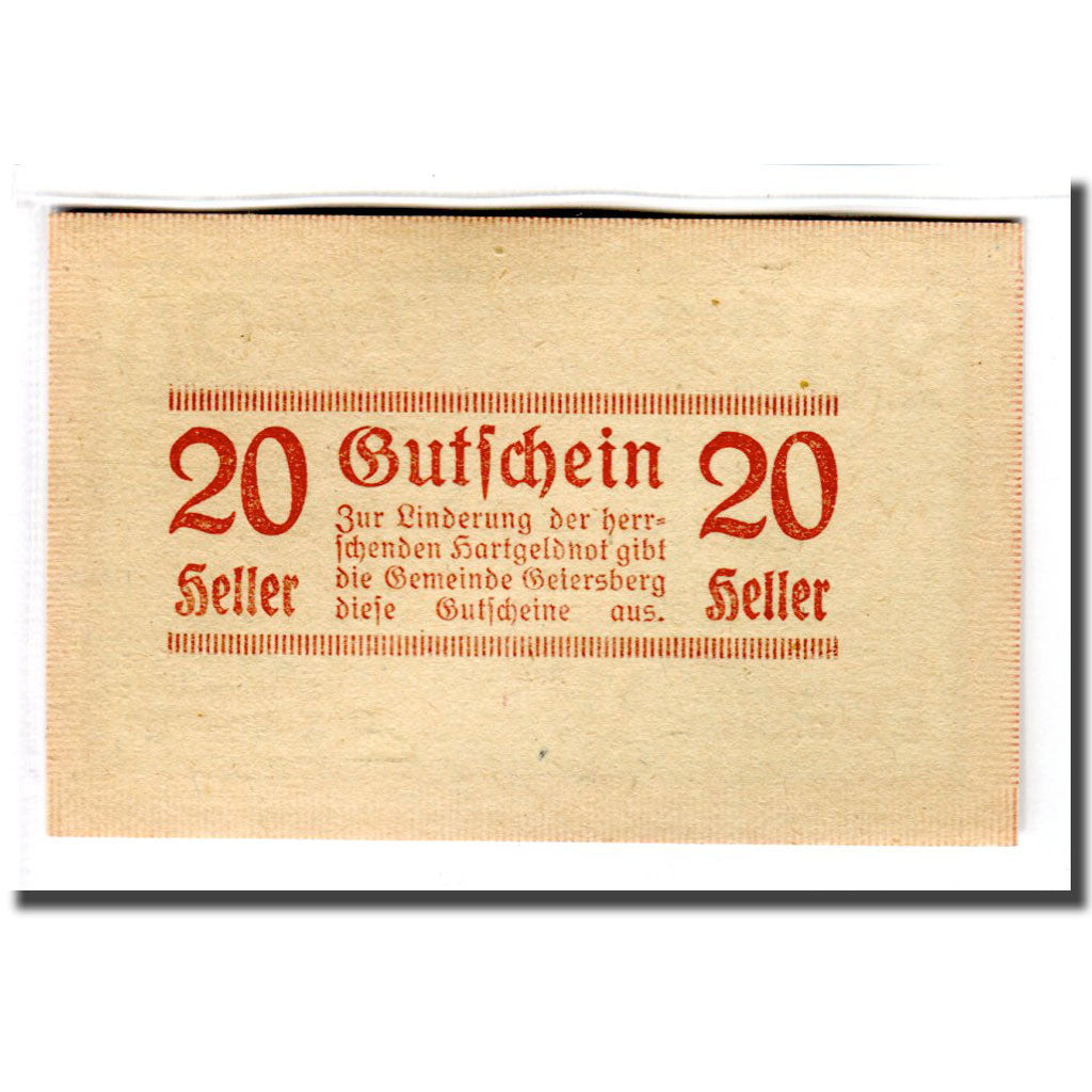 Geldschein, Österreich, Geiersberg, 20 Heller, texte 1, 1920, UNZ-, Mehl:227a