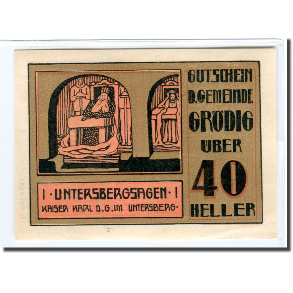 Banknote, Austria, Grödig, 40 Heller, personnage, 1920, UNC(63), Mehl:290a