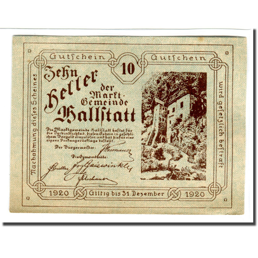Billete, Austria, Hallstatt, 10 Heller, Texte, 1920, 1920-04-01, SC, Mehl:345