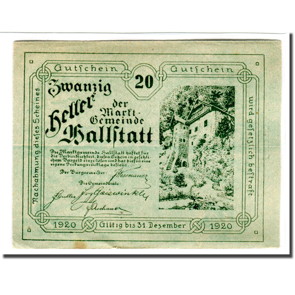 Banknote, Austria, Hallstatt, 20 Heller, texte 1, 1920, 1920-04-01, UNC(63)