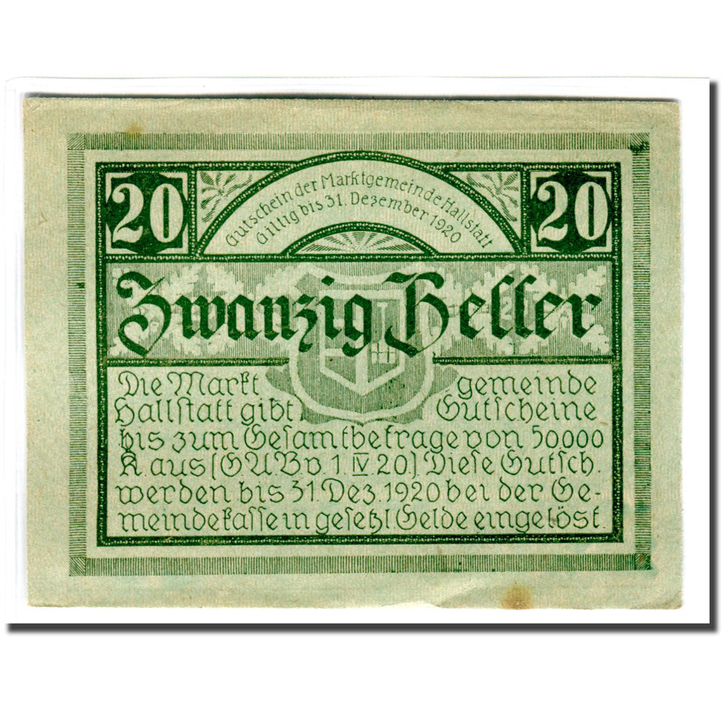Banknote, Austria, Hallstatt, 20 Heller, texte 1, 1920, 1920-04-01, UNC(63)