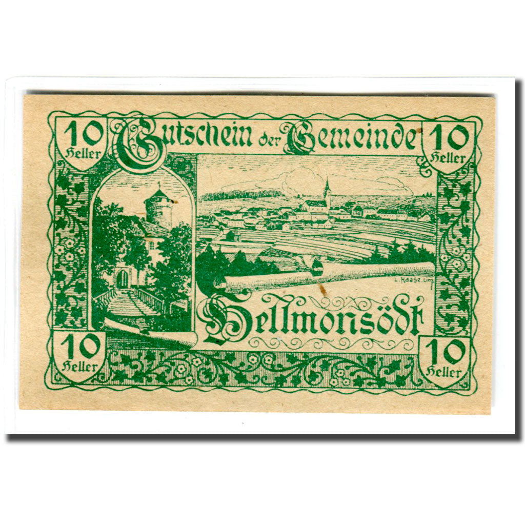 Billete, Austria, Hellmonsödt O.Ö. Gemeinde, 10 Heller, paysage, SC, Mehl:364