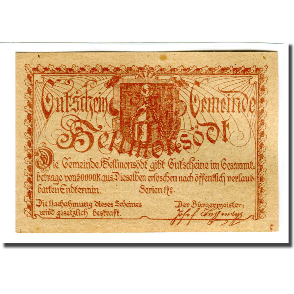 Banknote, Austria, Hellmonsödt O.Ö. Gemeinde, 20 Heller, paysage 1, UNC(63)