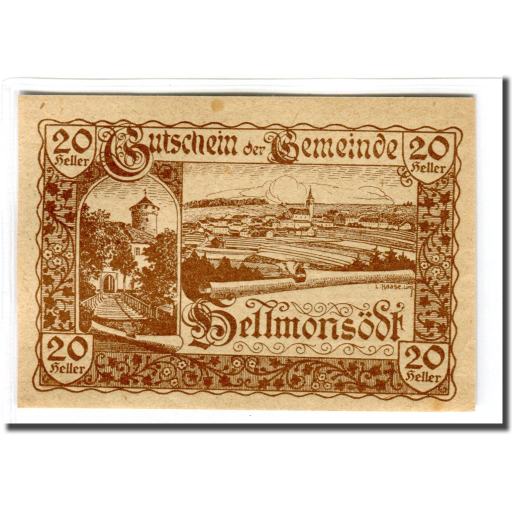Banknote, Austria, Hellmonsödt O.Ö. Gemeinde, 20 Heller, paysage 1, UNC(63)