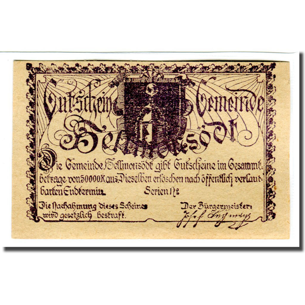 Geldschein, Österreich, Hellmonsödt O.Ö. Gemeinde, 50 Heller, paysage 2