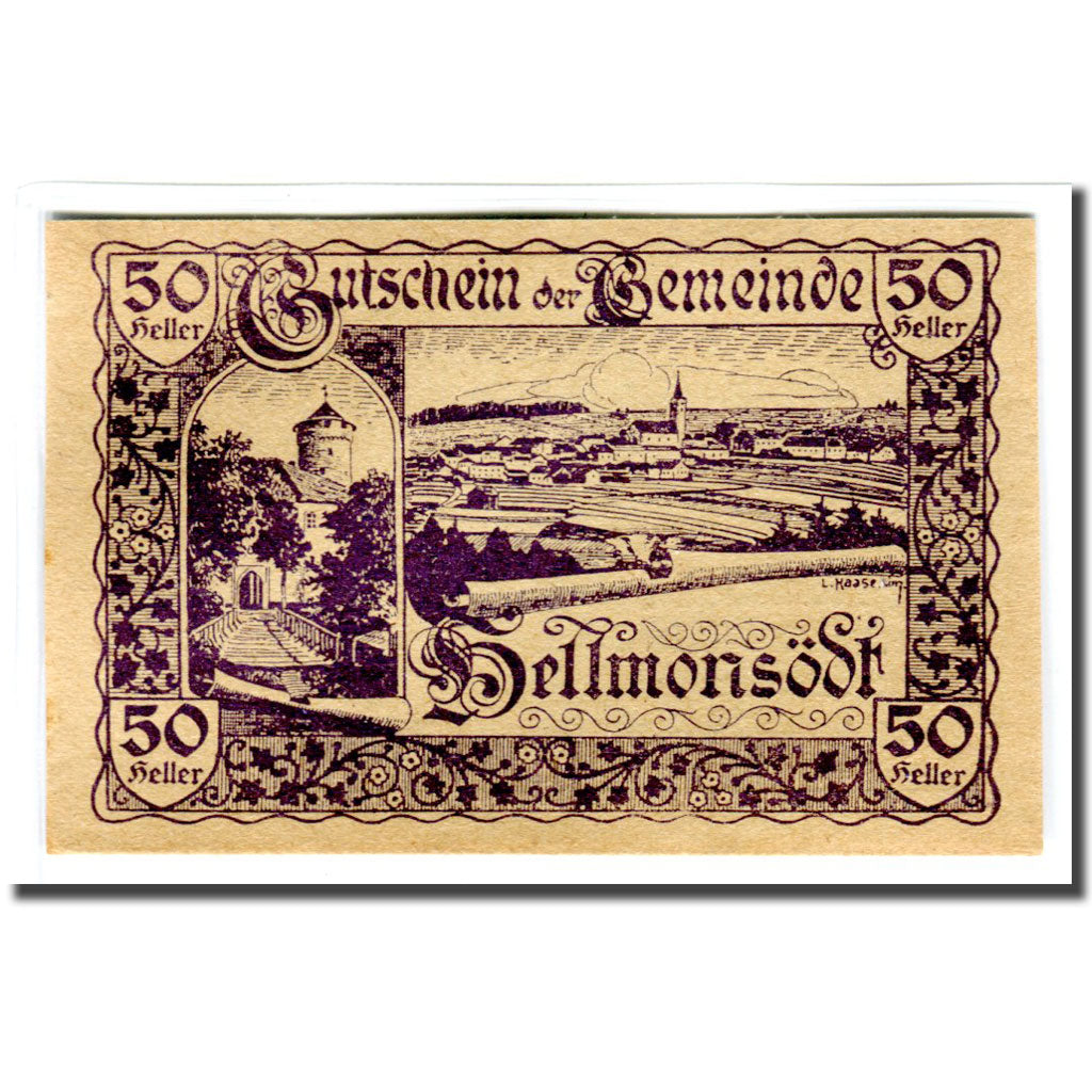 Geldschein, Österreich, Hellmonsödt O.Ö. Gemeinde, 50 Heller, paysage 2